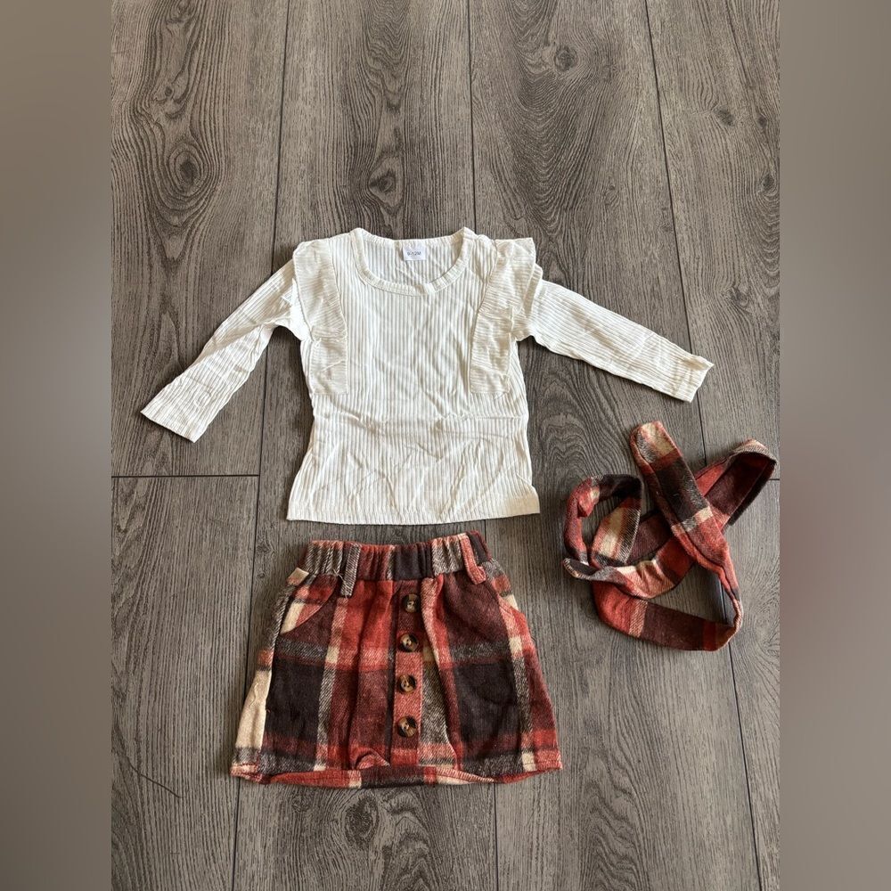 Plaid Skirt and Cream Top Set